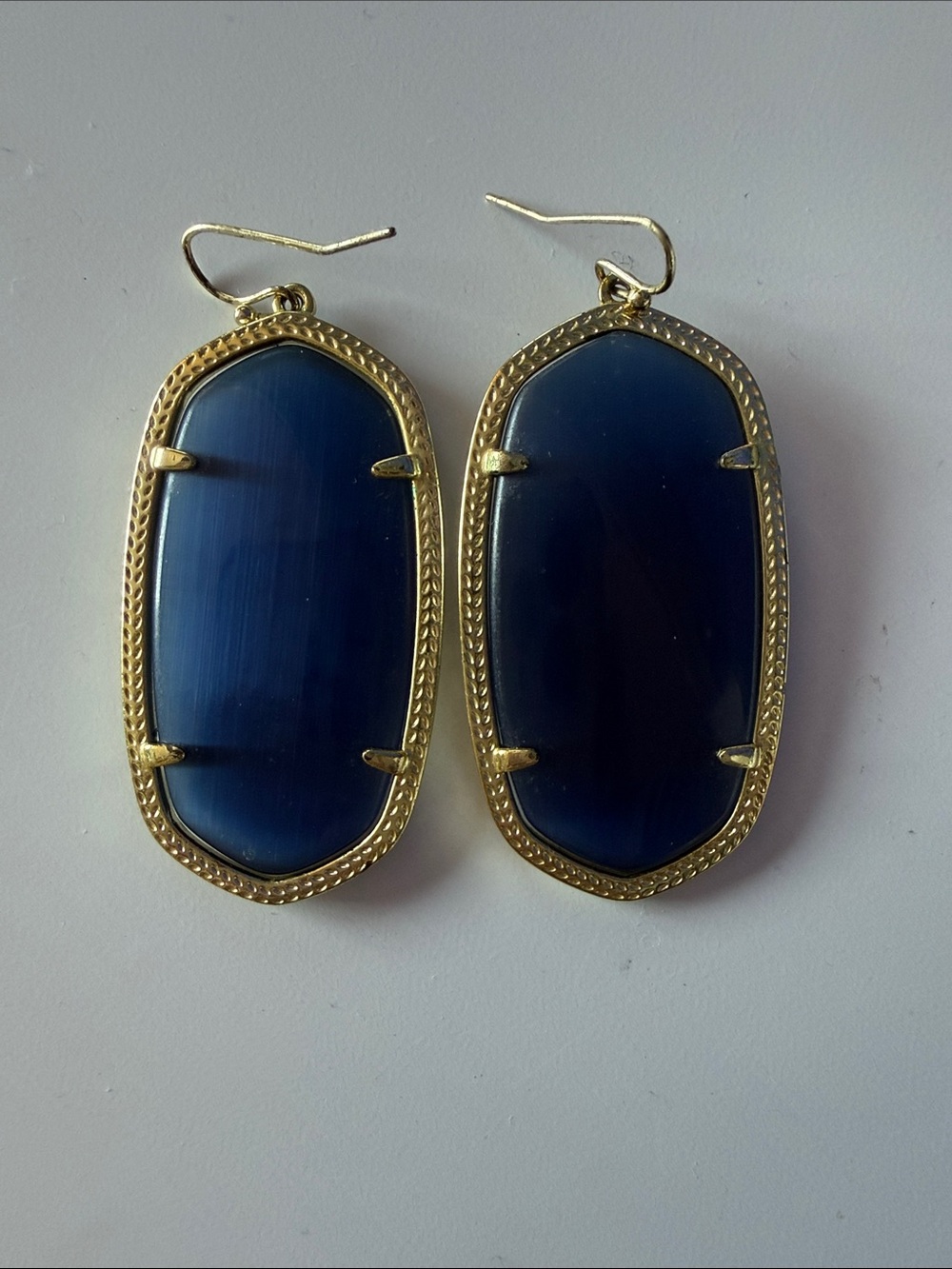 Kate Spade Gold Frame Navy Blue Drop Earrings